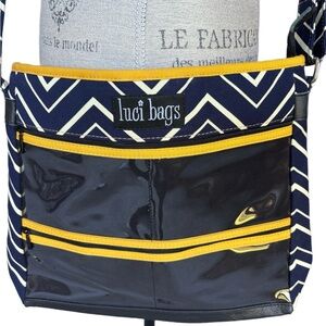 Luci Bags Navy and Yellow Ikat Functional Multiple Pocket Bag